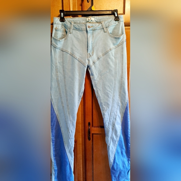 My Boo Color Block Skinny Denim Pant/Jeans Light Blue-Dark Blue Contrast LRG - Picture 2 of 7
